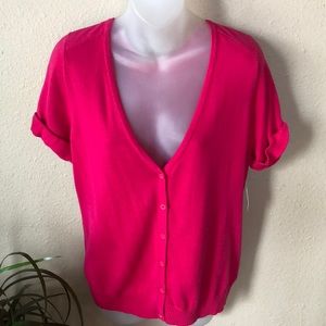 Saint John’s Bay casual button up cardigan pink fuchsia sweater shrug NWT